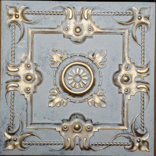 Faux tin vintage Ceiling tiles aged white gold decor wall panels PL29 10pcs/lot