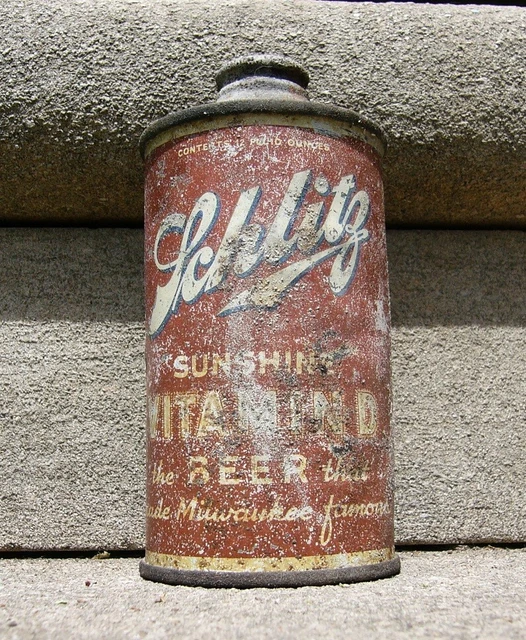 Schlitz Sunshine Vitamin D low pro Cone Top Can. 1936. Milwaukee Wisconsin Beer.