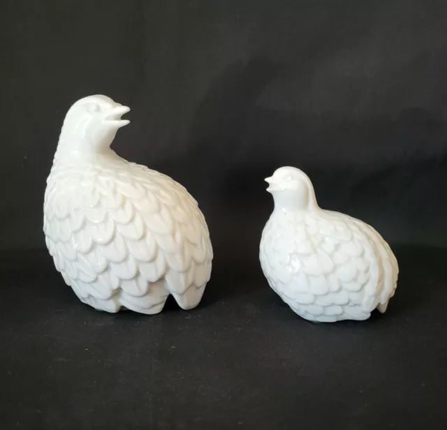 Vintage OMC Otagiri Japan White Porcelain Quail Partridge Mother Baby Figurines