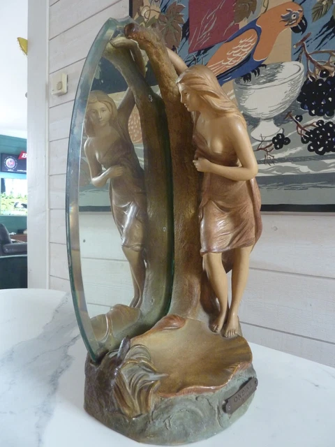 "ONDINE au MIROIR" SCULPTURE EN TERRE CUITE par JOSEPH LE GULUCHE ART NOUVEAU