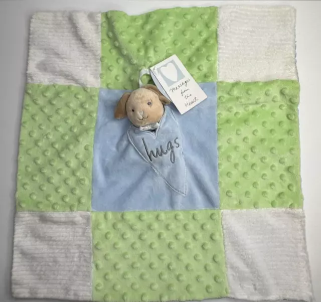 Messages From The Heart Hugs Puppy Dog Security Blanket Baby Blue Green NEW