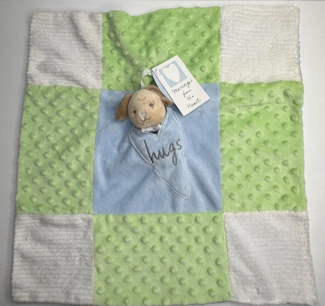 Messages From The Heart Hugs Puppy Dog Security Blanket Baby Blue Green NEW