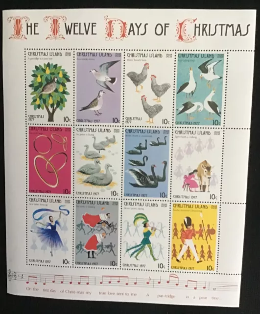 1977 Christmas Island Twelve Days Of Christmas With W/M Mini Sheet MNH, VGC