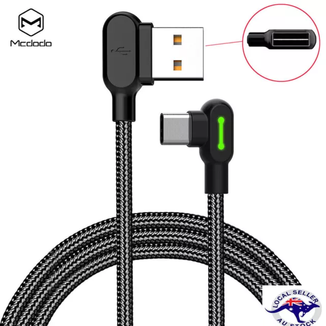 MCDODO 90 Degree Right Angle Braided USB Charger Charging Sync Type C Cable Cord