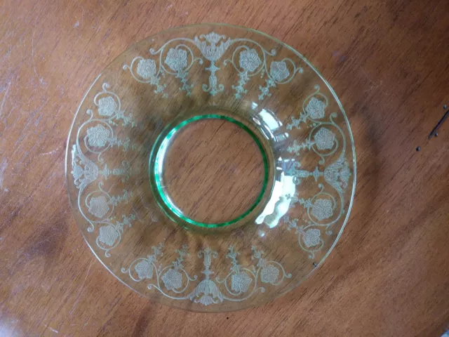 Fostoria Green VERNON Elegant Glass Etched Finger Bowl UNDERPLATE LINER 6 1/4"