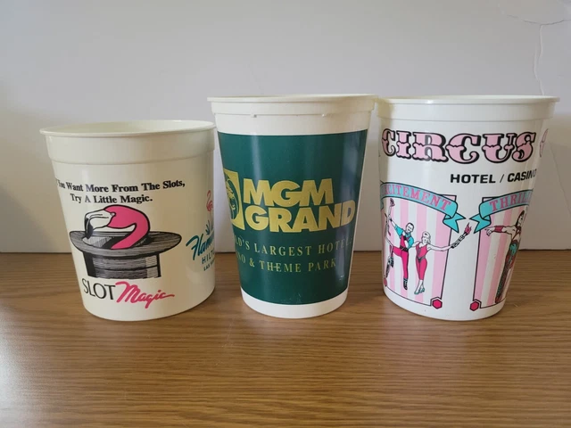 Vtg Slot Machine Coin Cups Lot of 3 Circus Circus/ Flamingo/ MGM Grand Las Vegas