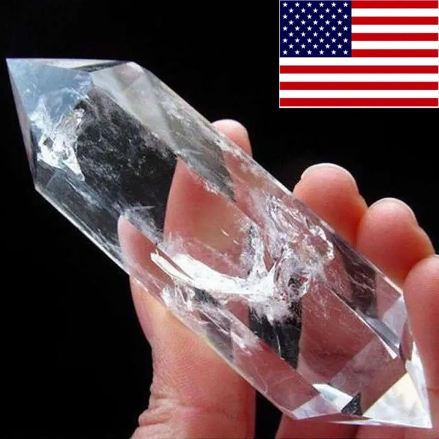 100% NATURAL Rock CLEAR QUARTZ CRYSTAL AAA DT WAND POINT Healing Gift US