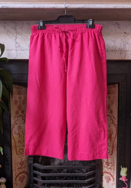 Bright pink linen mix cropped trousers three quarter length shorts Size 16