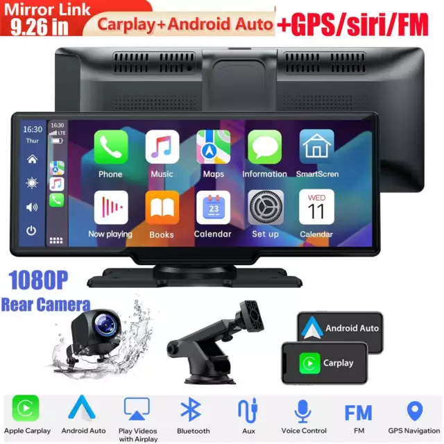Touchscreen Car Stereo for Apple Wireless Carplay Android Auto, 9.26 Inch  GPS Navigation for Car, Car Audio Radio Receiver with Voice Control,  Bluetooth, GPS, Siri Assistant,Multimedia Player 