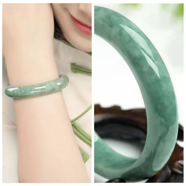 Female beautiful AAA 56mm-62mm Bangle Light Green Jade Hand-carved Bracelet