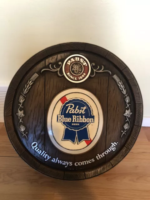 Vintage Pabst Blue Ribbon Beer 3D Barrel Keg Hanging Sign 16” Man Cave Bar