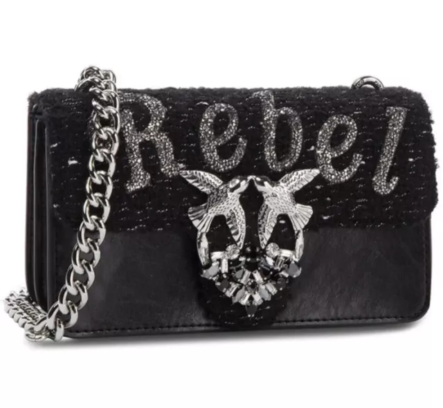 PINKO MINI LOVE Rebel Heart Tracolla Shoulder Bag Black New $190.40 ...
