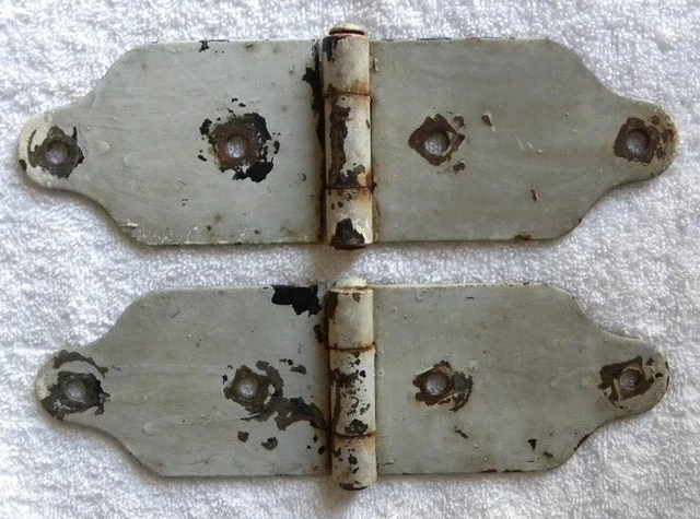2 Unusual-Shaped Vintage Barn, Shed, Cabin Old Paint Heavy Hinges