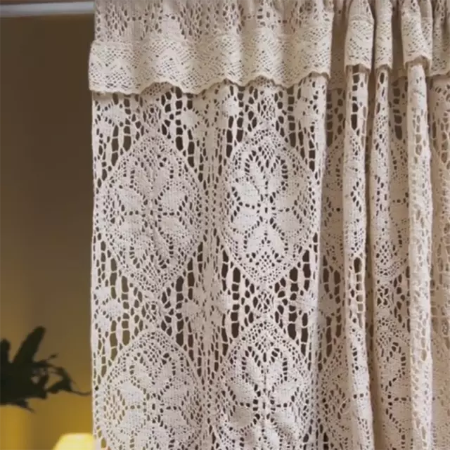 Crochet Door Half Curtain Hollow Floral Tassels Window Panel Drape Retro Curtain