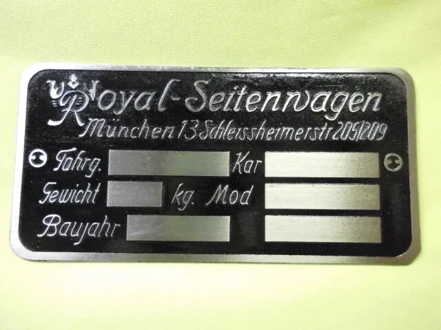 Royal Seitenwagen Beiwagen Typenschild Oldtimer