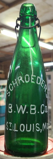 ST. LOUIS MISSOURI Deep Emerald Green Blob Beer SCHROEDER'S B.W.B. CO EXCELLENT!
