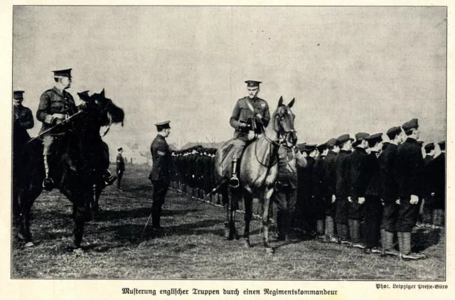 1914 Schlacht bei Mons * Musterung englischer Truppen durch Regimentskomm *  WW1