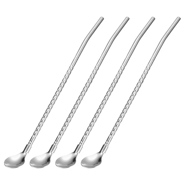 4Pcs 8.6" Stainless Steel Spoon Straws Reusable Twist Handle Spoon, Silver