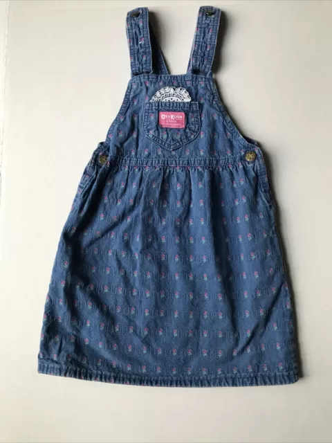 Osh Kosh B’Gosh vintage USA size 6 Denim Blue Jean Jumper Girls Dress Pink Rose