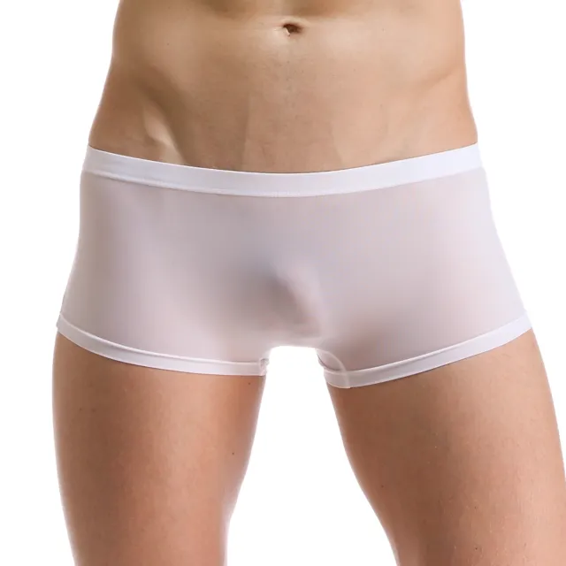 White Men's See-through Boxer Briefs Sheer Pouch Underwear Panties Lingerie XL