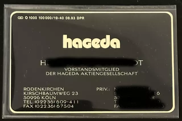 Telefonkarte - hageda - Visitenkarte - O 1000 08.93 - Auflage: 40 DPR / voll