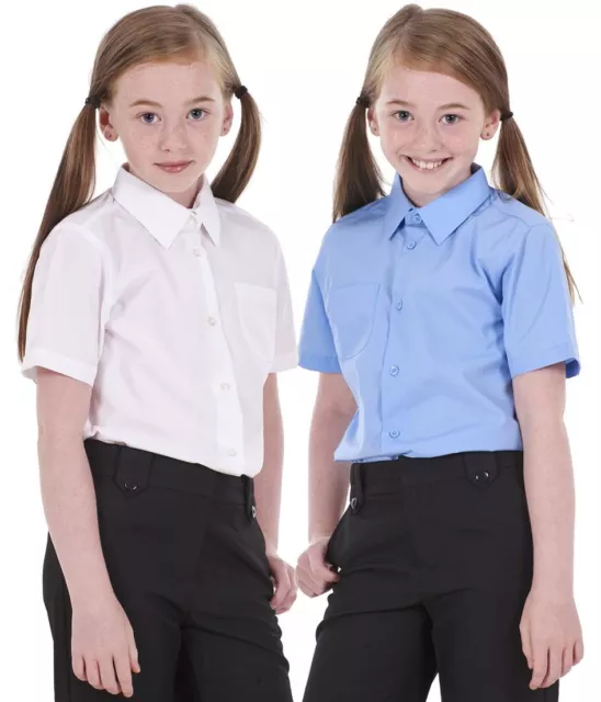 Girls 2 PACK BHS Regular Fit Non Iron Short Sleeve School Shirt