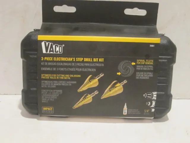 Klein Tools VACO 25951 Step Bit Kit, Spiral Double-Fluted 3-Piece NISP FREE SHIP