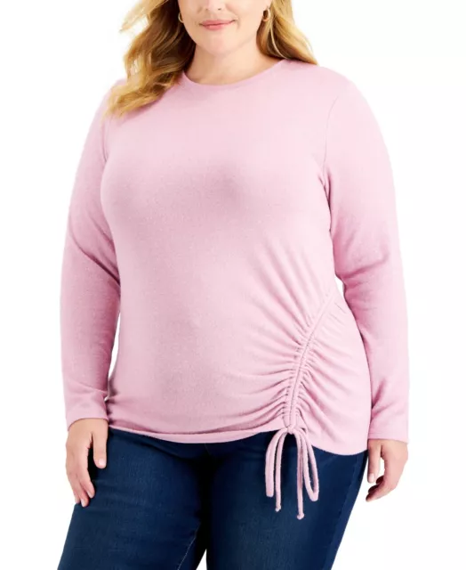 MSRP $70 Inc International Concepts Plus Size Metallic Ruched Top Pink Size 2X