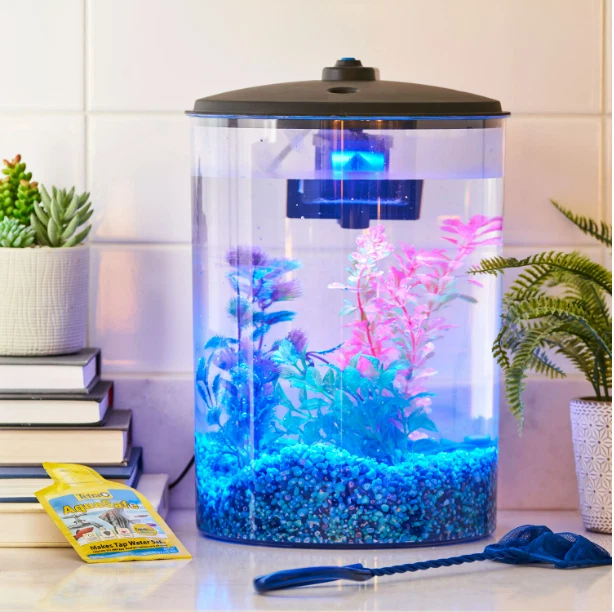 Durable 360 View 3-Gallon Plastic Aquarium Kit with LED Light and Power Filter