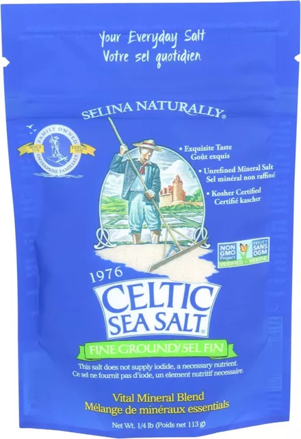 Celtic Sea Salt Fine Ground, Gluten-Free, Non-GMO, Kosher, Vital Mineral, 1/4 LB