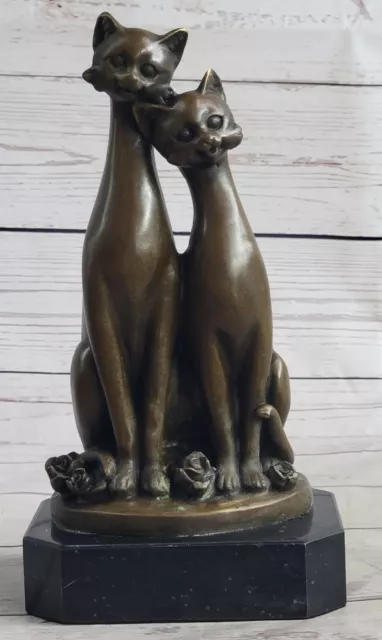 Handcrafted bronze sculpture SALE Cat Two Deco Art Cats Base On Signed cat Old