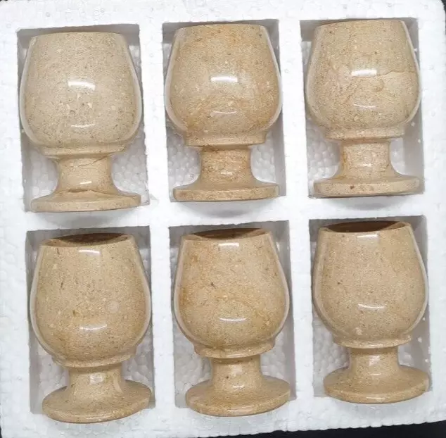 NATURAL ONYX VERONA SHOT GLASS - 6 PIECES, 2" X 2" X 3", Cap: 60 mL, DARK BEIGE