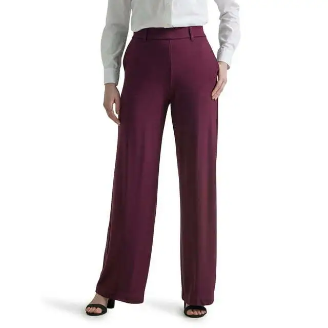 Lee Women's Purple Pull-On Comfort Waist A-Line Wide Leg Soft Knit Pants NEW