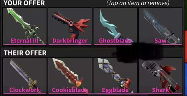 Trading: Log set, Ice set, elderwood set, 2x candy set, C darkbringer,  hallow set, 2x eternal cane set. Looking for good offers : r/MurderMystery2