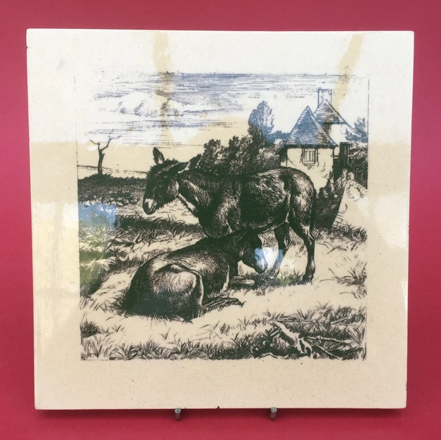 Antique Mintons tile - Donkeys - 8 inch