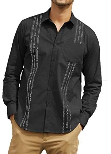 COOFANDY Mens Casual Long Sleeve Button-Down Shirts Cuban Dress Shirts for Men