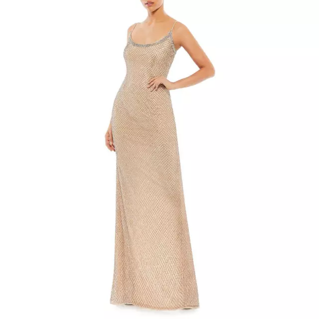 Mac Duggal Womens Beige Mesh Embellished Formal Evening Dress Gown 6 BHFO 7652