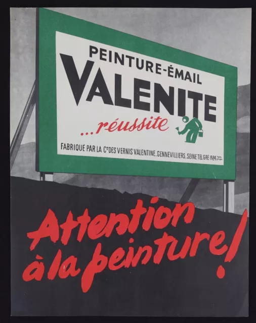 Grande étiquette ATTENTION PEINTURE VALENITE VALENTINE Gennevilliers paint label