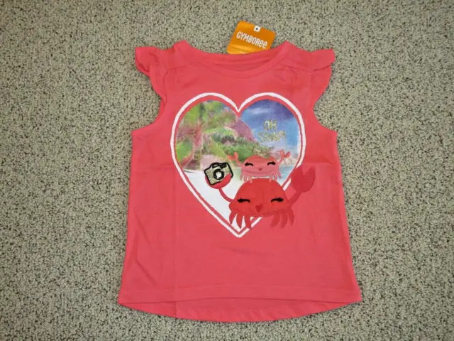 Nwt New Gymboree Island Girl Coral Pink Oh Snap Crab Tee Top Size 2T