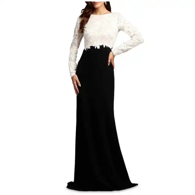 TADASHI SHOJI Two Tone Lace Crepe Long Gown Dress