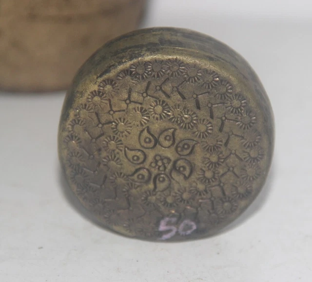 1870'S Old Brass Handmade Inlay Engraved Small Box With Mirror And Glass Fitted