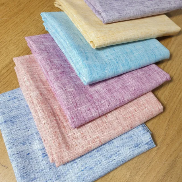 *Sale* Melange Linen Fat Quarter Fabric Bundle of 6 50x50cm Plain Solid Colours