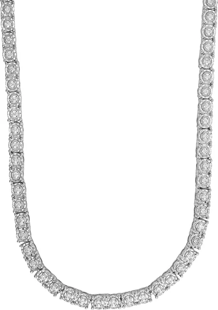 2.00 Carat Diamond, Prong Set Sterling Silver Miracle Plated Round-cut Necklace