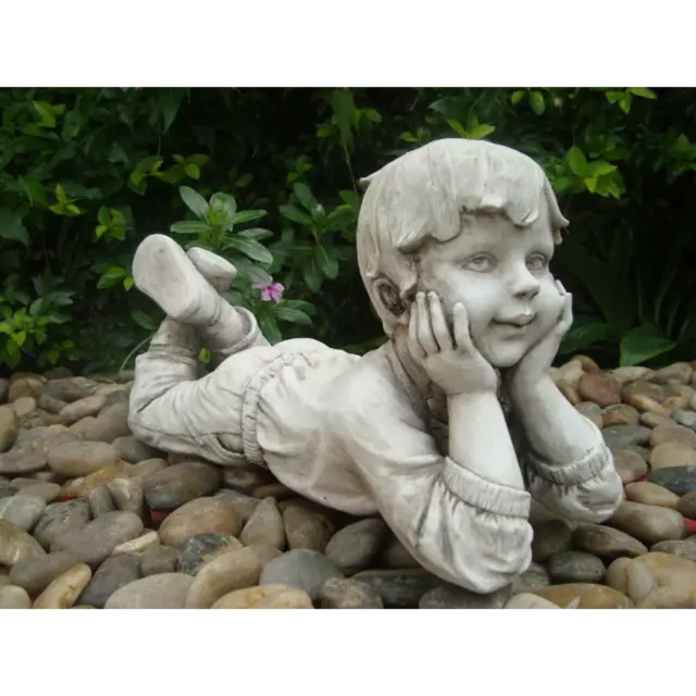 Statue Boy Thinking Sculpture Figurine Ornament Feature Garden  33.5X13.5X16.5cm