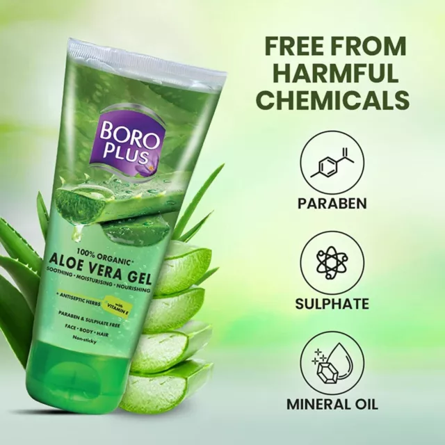BoroPlus Aloe Vera Gel - 100% Organic for Skin & Hair - 150ml -BUY 2 GET 1 FREE