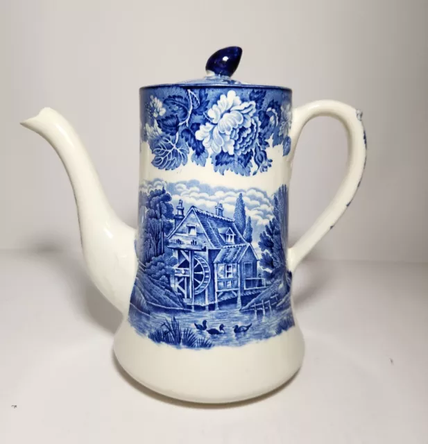 *READ Enoch Woods English Scenery Woods Ware Blue White Coffee Pot Wood  Teapot