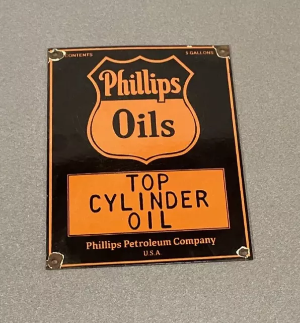 Vintage Phillips 12” Porcelain Sign Car Gas Truck Gasoline