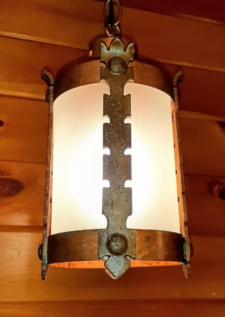 Antique/Vtg 1920's-40's Copper Mission Gothic Medieval Ceiling Light Fixture 3
