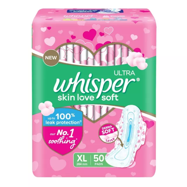 Whisper Ultra Skinlove Soft Sanitary Pads for Women|50 thin Pads|XL