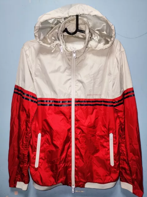 Armani Exchange Men's White Red Logo Print Windbreaker Jacket Coat